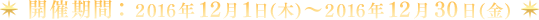 開催期間:2016年12月1日(木)~2016年12月30日(金)